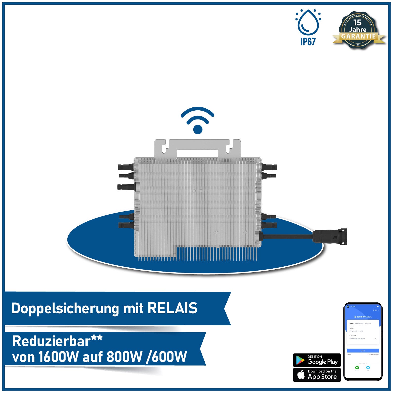 Deye Wechselrichter 1600W SUN-M160G4-EU-Q0 | Photovoltaik WIFI Mikrowechselrichter