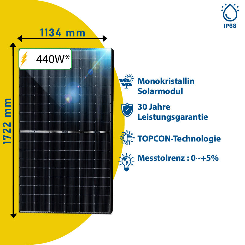 10x 440W Bifazial Solarmodul Photovoltaik Glas-Glas Solarpanel