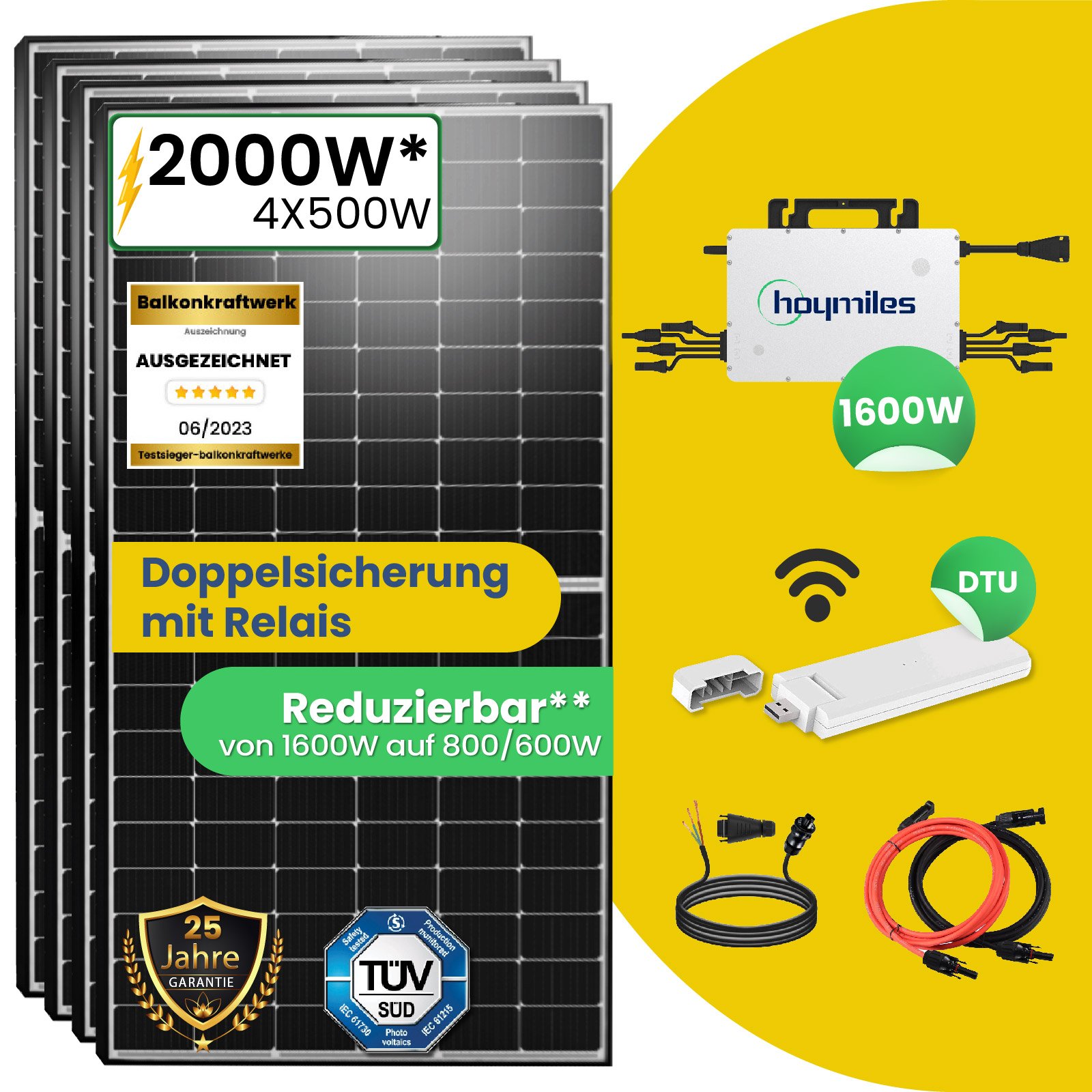2000W Photovoltaik Balkonkraftwerk mit EPP 500W Solarmodule und Hoymiles  HMS-1600-4T Wechselrichter - Stegpearl